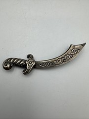 Sterling Silver 925 Vintage Arabian Scimitar Sword Brooch 73.08mm Pin 5.2g