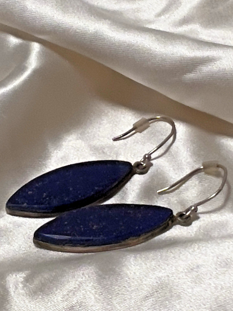 Blue Natural Gemstone Silver tone Dangle Earrings