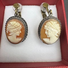 Shell Cameo Vintage Earrings, Pair (Men’s And Women’s), Different Designs On