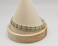 Sterling Silver Peridot & White Spinel Double Strand Tennis Bracelet 8.25″