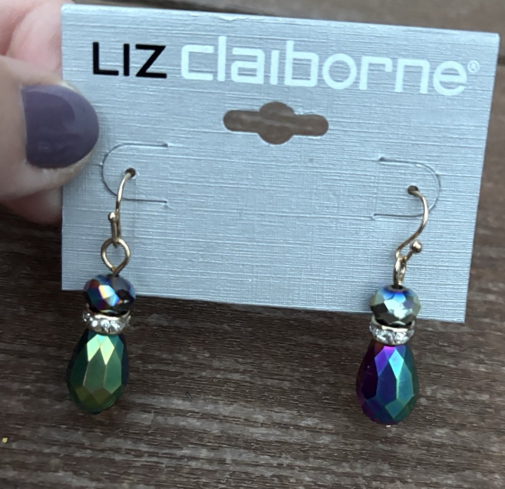 NEW Liz Claiborne Dangle Earrings Colorful Jewel Tones Boho Artsy Glam