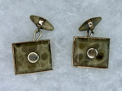 Rare Vintage Petoskey Stone & 10K Gold Accent Cuff Links (c. 1940s–1960s)