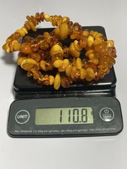 110g VINTAGE CHUNKY EGG YOLK BALTIC HONEY AMBER RAW NUGGET NECKLACE LONG 34”