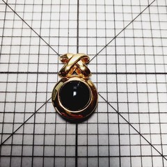 Pendant Reversible Double Sided VTG Gold Tone Faux Pearl Black Cabochon 90s
