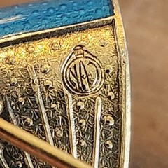 Vtg N.A Jørgensen-Norway Sterling Silver & Blue Guilloche Fish Bow Pin/Brooch