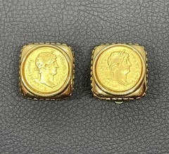 Vtg Coin Clip-on Earrings Gold Tone Roman Greek Revival Costume Jewelry Talbots