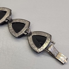 Vintage Bracelet Black Onyx Stone Linked Faceted Chunky Panel Silver Tone 7″