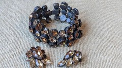 Vintage Regency Bracelet & Earring Demi Pasture Amber Brown Rhinestone Signed