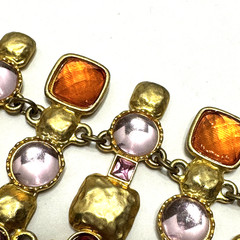 Vintage Signed VCLM Bracelet Gold Tone w/ Pink & Orange Stones 8″ Long 2.5″ Wide