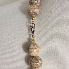 Beaded Statement Necklace Square & Round Beads Flat Gold & White Spacers