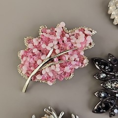 Vintage Rhinestone Brooch Lot of 7 Flower Leaf Basket Faux Pearls AB Blue Pink