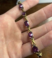 925 Sterling Silver Gold Plated Purple Gemstone Tennis Bracelet Vintage Style