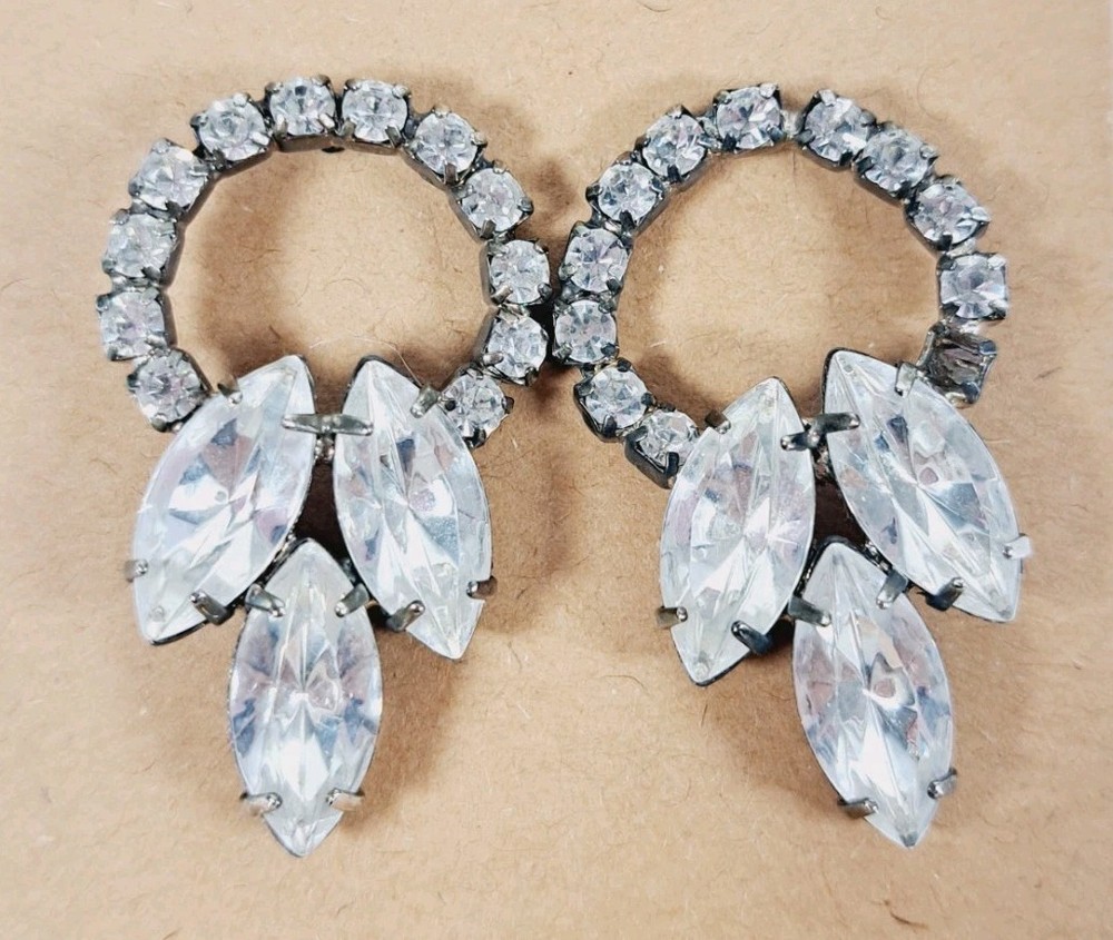 Vintage Style Rhinestone Loop Earrings Marquise Cut Clear Crystals Elegant…