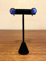 Vintage Pearly Blue Plastic Ball Sterling Silver Screw On Clip On Earrings