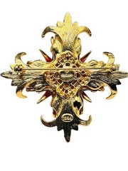 Vintage RJ Graziano Maltese Cross Red Enamel Brooch Pin Gold Tone Blue Baguettes