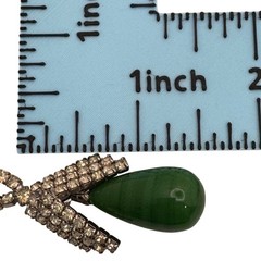 Vintage Signed Kramer Green Faux Jade Teardrop Necklace Earrings Set Rhinestones