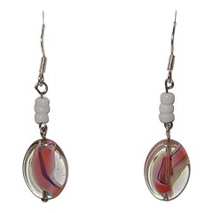 Multi-color Pink White Art Glass Bead Dangle Earrings 925 Sterling Silver 2″