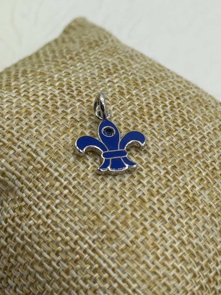 Vintage Sterling Blue Enamel & Blue Stone Fleur De Lis Charm