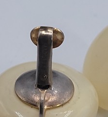 Vintage Marvella Faux Pearl Button Clip On Earring 1″D Ivory Lucite Gold Tone