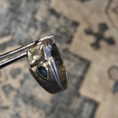 Vintage 18K HGE Chunky Statement Ring Mid Century Faux Sapphire Diamond Size 10