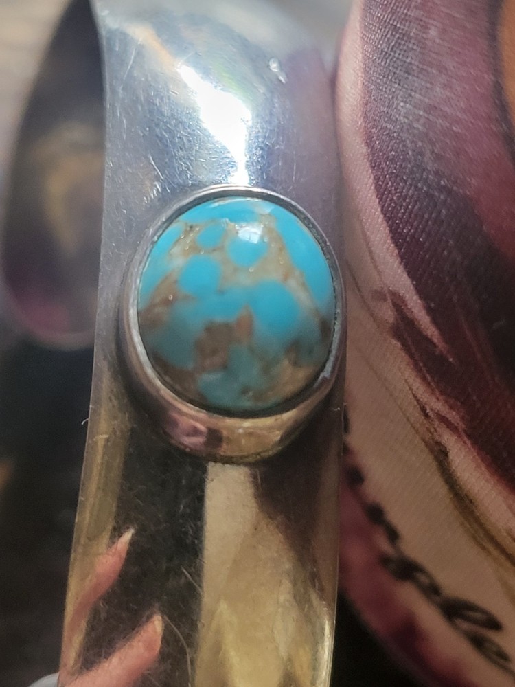 MEXICO 925 Silver Vtg Oval Turquoise Cuff Bracelet Approx 6.75″ at 18g Old Pawn