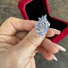 Gorgeous Vintage 10kt White Gold Marquise And Round Tanzanite Cluster Ring Sz 7