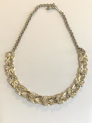 Vintage Silver & Gold Tone Textured Leaf Link Necklace 16” Length