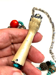 OOAK ARTIST MACABE MIXED BEAD NECKLACE ANTIQUE METAL DOLL ARM RIGHT HAND