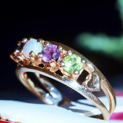 14k y/gold ring 0.80c treated multi gemstone mother’s sz 8.5 heart 4.30g N3009