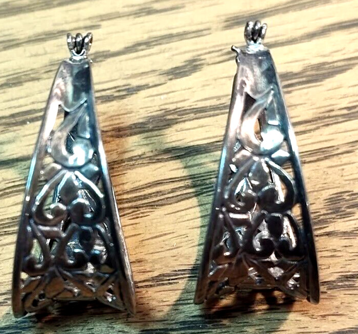 Vtg Sterling Silver 925 Cut Out Hoop Pierced Hinged Post Earrings