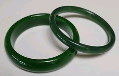 Vintage 2 X 62mm Tubular Jade Look Green Glass Bangle 82 Grams