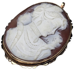 Estate 14K Yellow Gold Marie De Medici Cameo Pin / Pendant Free USA Shipping