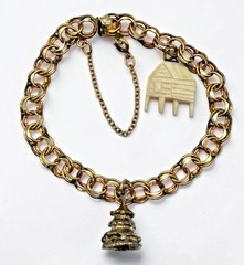 VTG 12K Gold Filled Double Link 7″ Charm Bracelet 2 charms safety chain 12.9g