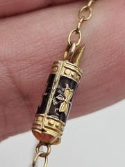 Vintage Chinese Export Silver Gold Tone Black & Blue Enamel Dainty Necklace 24″