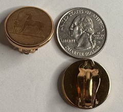 Hermes Vintage Horse Botton Earrings Clip On Gold Tone