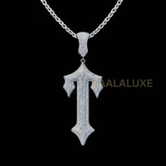 Hip Hop Iced Out Triple Cross Pendant Necklace Silver
