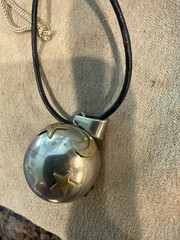 Rare Harmony Fairy Bell Necklace Vintage Silver Moon Stars Galaxy Charm Folk Art