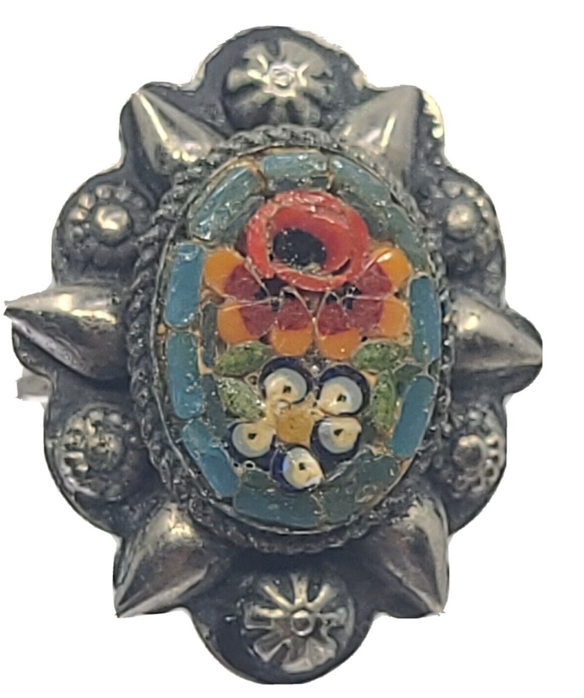 Vintage Rare Micro Mosiac Floral Tile Small Italian Handmade Wrap Ring Size 6