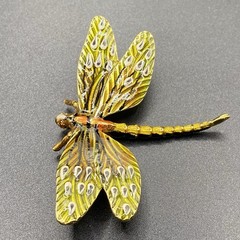 Vintage Erwin Pearl Enamel Dragonfly Brooch Gold Tone
