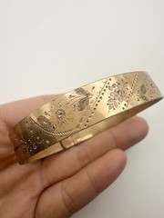 Antique Victorian Engraved Floral Adjustable Bangle Bracelet 6.5”
