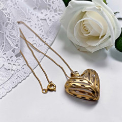 Vermeil 925 Sterling Silver Diamond Cut Open Design Puffy Heart Pendant Necklace