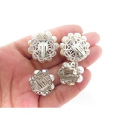 VINTAGE PEARL & CRYSTAL CLUSTER EARRINGS