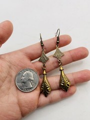 Vintage Style Art Nouveau Gold Tone Long Elegant Teardrop Dangle Hook Earrings