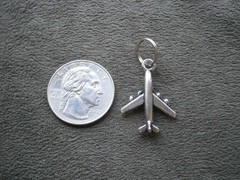 Four Engine Jet Airplane Plane Vintage Shiny Silvertone Charm Pendant 2.0g