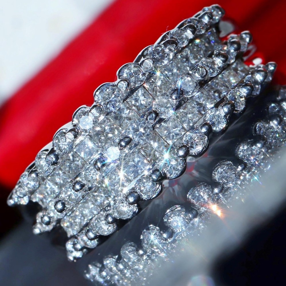 14k white gold ring 1.00ct natural diamond sz 5 wedding band vintage 7.10g N3676