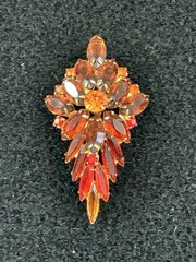 MCM Rhinestone Amber Orange Root beer Brooch Glows 2.5 In