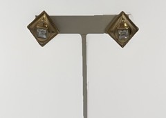 Vintage Givenchy Paris New York Gold Tone Clip‑On Earrings • Square Crystal