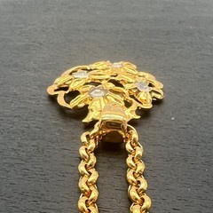 YSL Yves Saint Laurent Vintage Floral Necklace Gold Tone Rhinestone Rare Jewelry