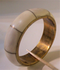 2 vintage India clamper bangle horn bone brass stone gem bracelets