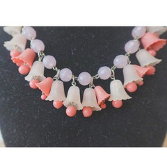 Vintage Bell Beaded Choker Necklace Pink & Purple Dangle Beads Adjustable